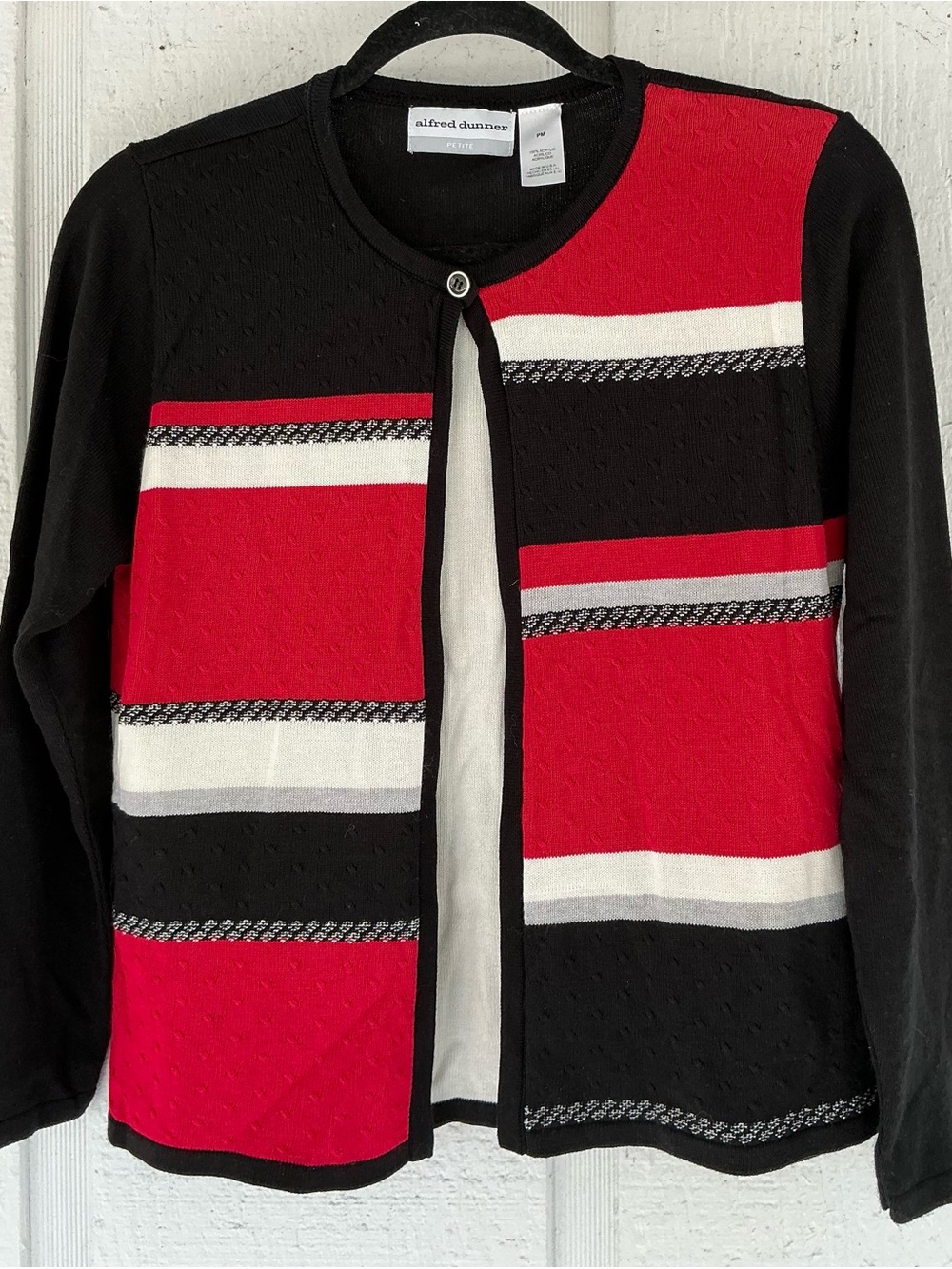 Alfred Dunner Black, Red & White Colorblock Women's Cardigan Size PM